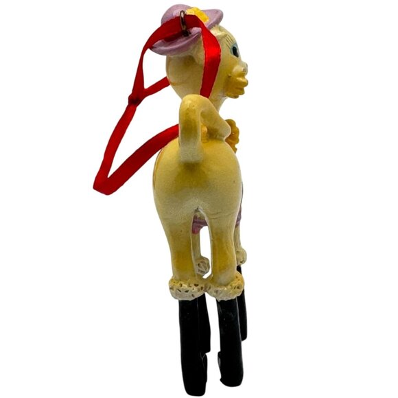 1990s Fashion Forward Cat Ornament Pink Outfit Black Boots Red Handpainted Vtg - Picture 6 of 7